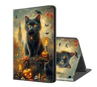 ETLKJVBL for Kindle Fire 7 Case 2019/2017 Release 9th/7th Gen, Auto Sleep/Wake, Cat in Spooky Season Castle Scene Multiple Angles Viewing Folio Stand Exquisite Leather Case for Kindle Fire 7
