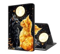 ETLKJVBL for Kindle Fire 7 Case 2019/2017 Release 9th/7th Gen, Auto Sleep/Wake, Two Cats Under Full Moon Multiple Angles Viewing Folio Stand Exquisite Leather Case for Kindle Fire 7
