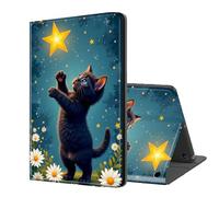 ETLKJVBL for Kindle Fire 7 Tablet Case 2019/2017 Release 9th/7th Gen, Auto Sleep/Wake, Black Cat Reaching for Star Multiple Angles Viewing Folio Stand Exquisite Leather Case for Kindle Fire 7