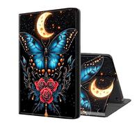 ETLKJVBL for Kindle Fire 7 Tablet Case 2019/2017 Release 9th/7th Gen, Auto Sleep/Wake, Blue Butterfly Roses Multiple Angles Viewing Folio Stand Exquisite Leather Case for Kindle Fire 7