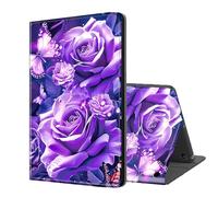 ETLKJVBL for Kindle Fire 7 Tablet Case 2019/2017 Release 9th/7th Gen, Auto Sleep/Wake, Purple Roses with Butterflies Multiple Angles Viewing Folio Stand Exquisite Leather Case for Kindle Fire 7