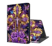ETLKJVBL for Kindle Fire HD 8 2017/2018 Release Case, Auto Sleep/Wake, Cross with Purple Roses Multiple Angles Viewing Folio Stand Exquisite Leather Case for Kindle Fire HD 8 2018
