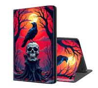 ETLKJVBL for Kindle Fire HD 8 2017/2018 Release Case, Auto Sleep/Wake, Raven on Skull in Red Sunset Forest Multiple Angles Viewing Folio Stand Exquisite Leather Case for Kindle Fire HD 8 2018