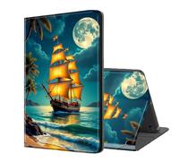 ETLKJVBL for Kindle Fire HD 8 2017/2018 Release Case, Auto Sleep/Wake, Sailing Ship by Moonlit Beach Multiple Angles Viewing Folio Stand Exquisite Leather Case for Kindle Fire HD 8 2018