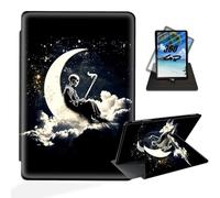 ETLKJVBL for Kindle Paperwhite 11th Generation 2021 Case, 360 Degree Rotating, Auto Sleep/Wake, Skeleton Sitting on The Moon Exquisite Leather Case for Kindle Paperwhite 11th Generation 2021