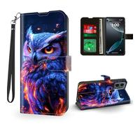 ETLKJVBL for Motorola Edge 2024 Case Wallet with Card Holder, Fiery Owl with Glowing Eyes Magnetic Snap and RFID Blocking Leather Flip Cover/Kickstand Phone Case