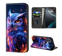 ETLKJVBL for Motorola Edge 2024 Case Wallet with Card Holder, Fiery Owl with Glowing Eyes Stylish PU Leather Phone Case with Kickstand - Secure RFID Blocking & Magnetic Flip Cover