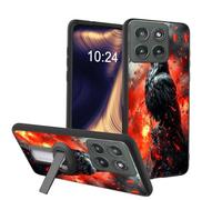 ETLKJVBL for Motorola Edge 2025 Case, Raven in Fiery Setting Soft TPU Shockproof Cover with 360-Degree Rotating Stand, Slim Lightweight Anti-Scratch Protective Phone Case