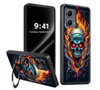 ETLKJVBL for Motorola Edge 5G 2024 Case, Fiery Skull with Antler 360 Degree Rotating Ring-Shaped Kickstand, Shockproof Protective Case for Motorola Edge 5G 2024