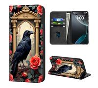 ETLKJVBL for Motorola Edge 5G 2024 Case Wallet with Card Holder, Black Raven with Red Roses Stylish PU Leather Phone Case with Kickstand - Secure RFID Blocking & Magnetic Flip Cover