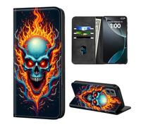 ETLKJVBL for Motorola Edge 5G 2024 Case Wallet with Card Holder, Fiery Skull with Antler Stylish PU Leather Phone Case with Kickstand - Secure RFID Blocking & Magnetic Flip Cover