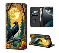 ETLKJVBL for Motorola Edge 5G 2024 Case Wallet with Card Holder, Raven in Moonlit Autumn Forest Stylish PU Leather Phone Case with Kickstand - Secure RFID Blocking & Magnetic Flip Cover