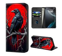 ETLKJVBL for Motorola Edge 5G 2024 Case Wallet with Card Holder, Raven on Branch Red Moon Stylish PU Leather Phone Case with Kickstand - Secure RFID Blocking & Magnetic Flip Cover