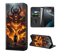ETLKJVBL for Motorola Edge 5G 2024 Case Wallet with Card Holder, Samurai vs Fiery Demon Stylish PU Leather Phone Case with Kickstand - Secure RFID Blocking & Magnetic Flip Cover