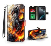 ETLKJVBL for Motorola Edge 60 Stylus Case Wallet with Card Holder, Fiery Black Dragon in Flames Magnetic Snap and RFID Blocking Leather Flip Cover/Kickstand Phone Case