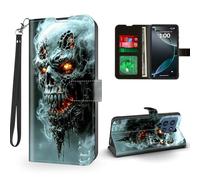 ETLKJVBL for Motorola Edge 60 Stylus Case Wallet with Card Holder, Fiery Skull Emerging from Smoke Magnetic Snap and RFID Blocking Leather Flip Cover/Kickstand Phone Case