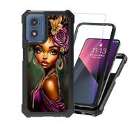 ETLKJVBL for Motorola G 5G 2024 Case with Tempered Glass Screen Protector - Military Grade Shockproof Dual Layer Protection for Style-Conscious Men and Women, Portrait of Beautiful Black Woman