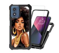 ETLKJVBL for Motorola G 5G 2024 Case with Tempered Glass Screen Protector - Military Grade Shockproof Dual Layer Protection for Style-Conscious Men and Women, Beautiful Black Woman