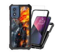 ETLKJVBL for Motorola G 5G 2024 Case with Tempered Glass Screen Protector - Military Grade Shockproof Dual Layer Protection for Style-Conscious Men and Women, Anime The Fiery Warrior