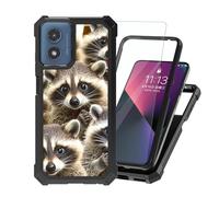ETLKJVBL for Motorola G 5G 2024 Case with Tempered Glass Screen Protector - Military Grade Shockproof Dual Layer Protection for Style-Conscious Men and Women, Cute Raccoons