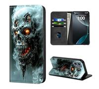 ETLKJVBL for Motorola Moto G 5G 2023 Case Wallet with Card Holder, Fiery Skull Emerging from Smoke Stylish PU Leather Phone Case with Kickstand - Secure RFID Blocking & Magnetic Flip Cover