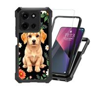 ETLKJVBL for Motorola Moto G 5G 2025 Case with Tempered Glass Screen Protector - Military Grade Shockproof Dual Layer Protection for Style-Conscious Men and Women, Golden Puppy with Daisy Flower