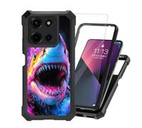 ETLKJVBL for Motorola Moto G Play 2026 Case with Tempered Glass Screen Protector, Military Grade Shockproof Dual Layer Protection for Style-Conscious, Vibrant Neon Shark in Dark Waters