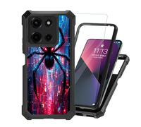 ETLKJVBL for Motorola Moto G Play 2026 Case with Tempered Glass Screen Protector, Military Grade Shockproof Dual Layer Protection for Style-Conscious, Giant Spider in Neon City Web