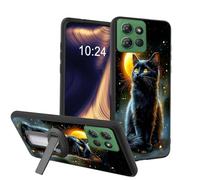 ETLKJVBL for Motorola Moto G Power 2025 Case, Black Cat by Crescent Moon Soft TPU Shockproof Cover with 360-Degree Rotating Stand, Slim Lightweight Anti-Scratch Protective Phone Case