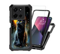 ETLKJVBL for Motorola Moto G Power 2025 Case with Tempered Glass Screen Protector, Military Grade Shockproof Dual Layer Protection for Style-Conscious, Black Cat by Crescent Moon