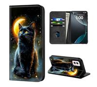 ETLKJVBL for Motorola Moto G Power 5G 2024 Case Wallet with Card Holder, Black Cat by Crescent Moon Stylish PU Leather Phone Case with Kickstand - Secure RFID Blocking & Magnetic Flip Cover