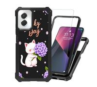 ETLKJVBL for Motorola Moto G Power 5G 2024 Case with Tempered Glass Screen Protector - Military Grade Shockproof Dual Layer Protection for Style, White Cat with Purple Flower