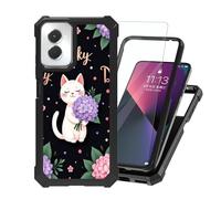 ETLKJVBL for Motorola Moto G Power 5G 2024 Case with Tempered Glass Screen Protector - Military Grade Shockproof Dual Layer Protection for Style, White Cat with Purple Flowers