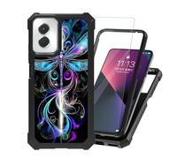ETLKJVBL for Motorola Moto G Power 5G 2024 Case with Tempered Glass Screen Protector - Military Grade Shockproof Dual Layer Protection for Style, Dragonfly in Blue Purple Shades