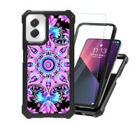 ETLKJVBL for Motorola Moto G Power 5G 2024 Case with Tempered Glass Screen Protector - Military Grade Shockproof Dual Layer Protection for Style, Pink Purple Symmetrical Pattern