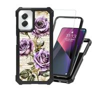 ETLKJVBL for Motorola Moto G Power 5G 2024 Case with Tempered Glass Screen Protector - Military Grade Shockproof Dual Layer Protection for Style, Watercolor Paint of Purple Roses