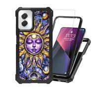 ETLKJVBL for Motorola Moto G Power 5G 2024 Case with Tempered Glass Screen Protector - Military Grade Shockproof Dual Layer Protection for Style, Purple and Gold Sun