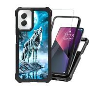 ETLKJVBL for Motorola Moto G Power 5G 2024 Case with Tempered Glass Screen Protector - Military Grade Shockproof Dual Layer Protection for Style, Wolf Howling at The Moon