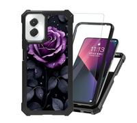 ETLKJVBL for Motorola Moto G Power 5G 2024 Case with Tempered Glass Screen Protector - Military Grade Shockproof Dual Layer Protection for Style, Purple Rose with Dew