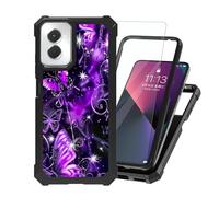 ETLKJVBL for Motorola Moto G Power 5G 2024 Case with Tempered Glass Screen Protector - Military Grade Shockproof Dual Layer Protection for Style, Purple Butterflies
