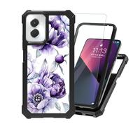 ETLKJVBL for Motorola Moto G Power 5G 2024 Case with Tempered Glass Screen Protector - Military Grade Shockproof Dual Layer Protection for Style, Purple Flowers
