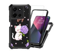 ETLKJVBL for Motorola Moto G Power 5G 2025 Case with Tempered Glass Screen Protector - Military Grade Shockproof Dual Layer Protection for Style, White Cat with Purple Flower