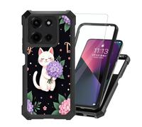 ETLKJVBL for Motorola Moto G Power 5G 2025 Case with Tempered Glass Screen Protector - Military Grade Shockproof Dual Layer Protection for Style, White Cat with Purple Flowers