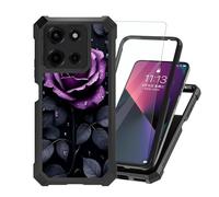 ETLKJVBL for Motorola Moto G Power 5G 2025 Case with Tempered Glass Screen Protector - Military Grade Shockproof Dual Layer Protection for Style, Purple Rose with Dew