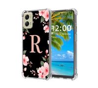 ETLKJVBL for Motorola Moto G Stylus 5G 2024 Case, Pink Flowers and Glittery R High-Definition Painted Back Cover with Soft Transparent TPU Bumper, Shockproof Protective