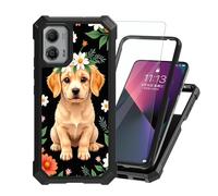 ETLKJVBL for Motorola Moto G Stylus 5G 2024 Case with Tempered Glass Screen Protector - Military Grade Shockproof Dual Layer Protection for Style, Golden Puppy with Daisy Flower