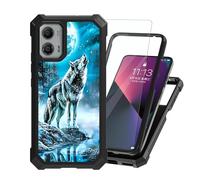 ETLKJVBL for Motorola Moto G Stylus 5G 2024 Case with Tempered Glass Screen Protector - Military Grade Shockproof Dual Layer Protection for Style, Wolf Howling at The Moon