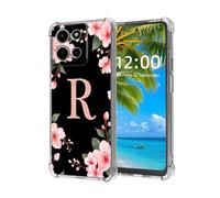 ETLKJVBL for Motorola Moto G Stylus 5G 2025 Case, Pink Flowers and Glittery R High-Definition Painted Back Cover with Soft Transparent TPU Bumper, Shockproof Protective