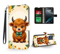ETLKJVBL for Motorola Moto G Stylus 5G 2025 Case Wallet with Card Holder, Cut Highland Cow with Green Bow RFID Blocking and Magnetic Snap Leather Flip Cover/Kickstand for Motorola Edge 60 Stylus Case