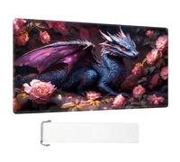 ETLKJVBL for MTG Playmat, Blue Dragon Among Pink Roses Premium for Magic The Gathering Mat with Beautiful Patterns & Storage Bag for Game Players, 24 x 14 Inch for Card Game Mat